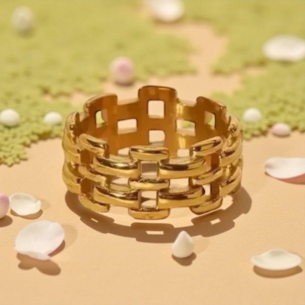 ✅NEW✅ 18K Gold Plated Stainless Steel Overlapped Linked Ring (Gold)
